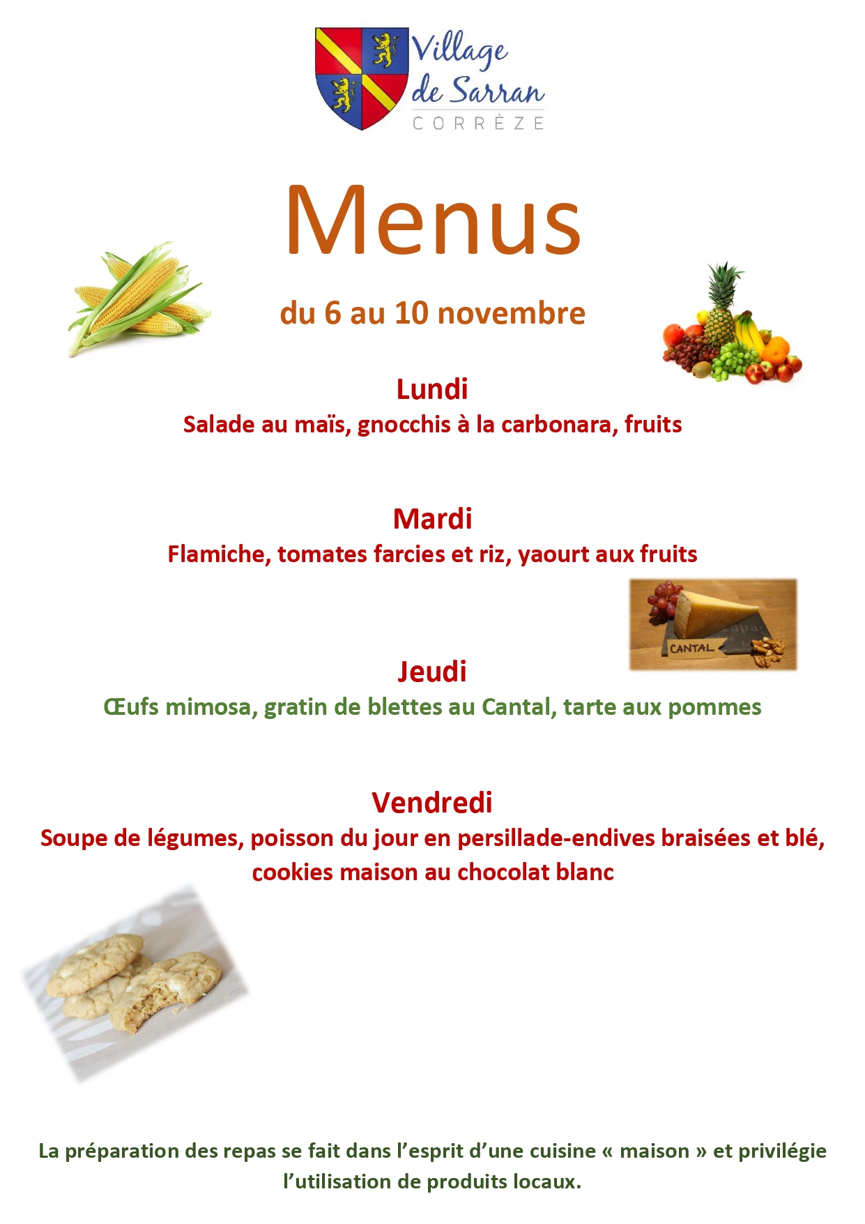 Menus du 6 au 10 novembre 2023
