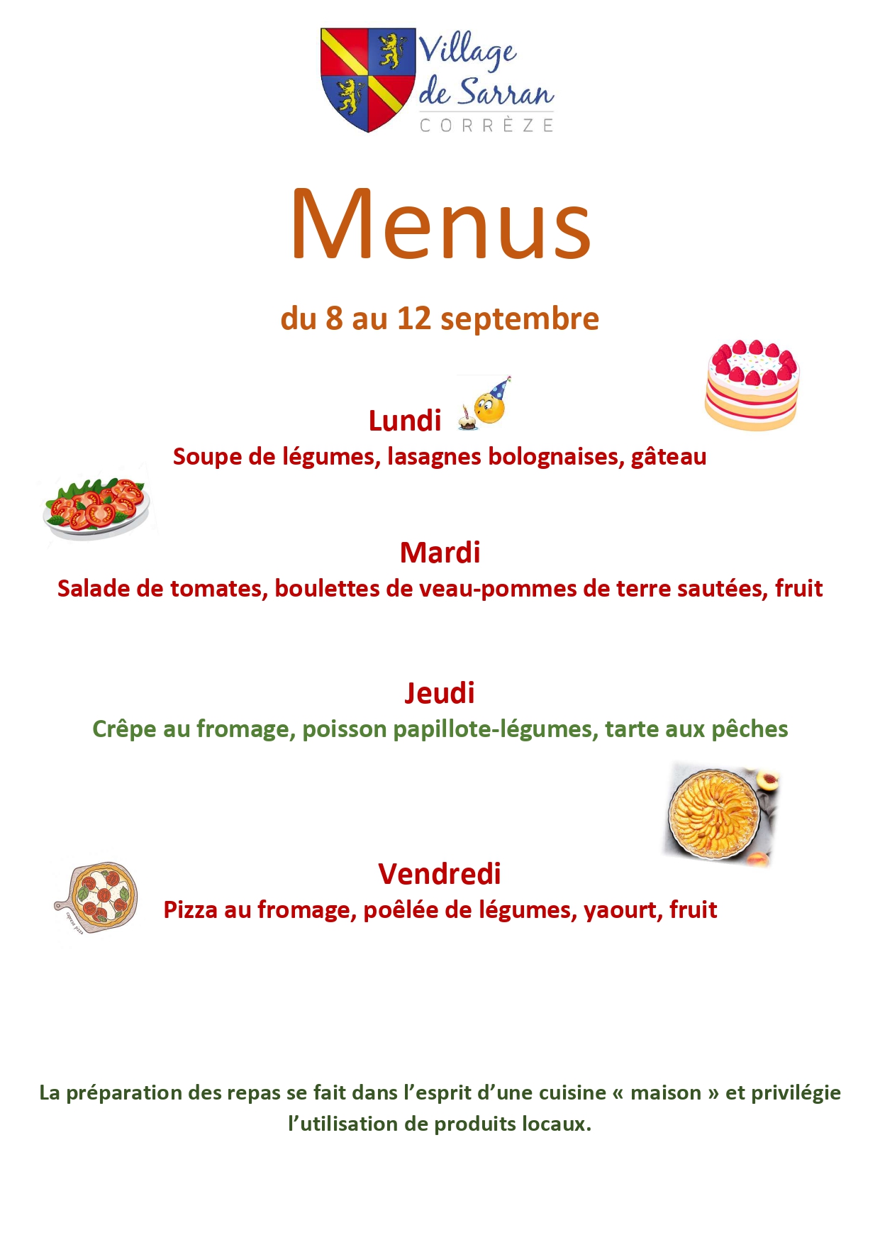 Menus du 8 au 12 septembre